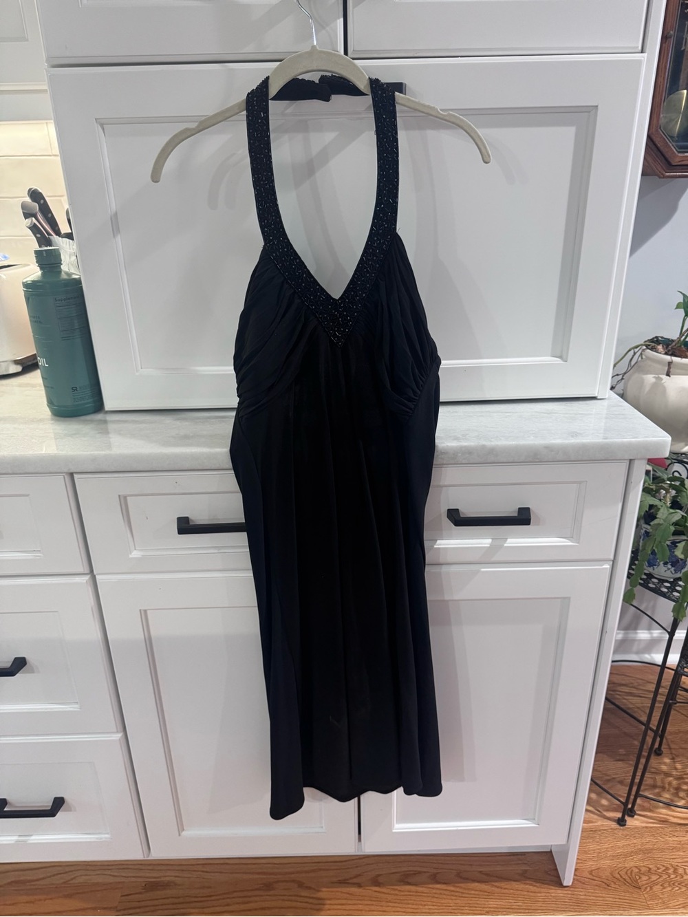 Black Beaded Halter Cocktail Dress
